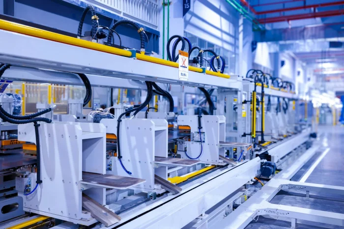 A production line running the length of a factory